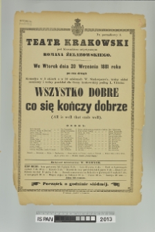 WSZYSTKO DOBRE CO SIĘ KOŃCZY DOBRZE (All Is Well Taht Ends Well)