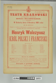 HENRYK WALEZYUSZ KRÓL POLSKI I FRANCUSKI