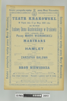 MARYNARZ, HAMLET, ZARZUTKA BALOWA, BROŃ NIEWIEŚCIA