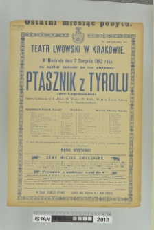 PTASZNIK Z TYROLU (Der Vogelhändler)