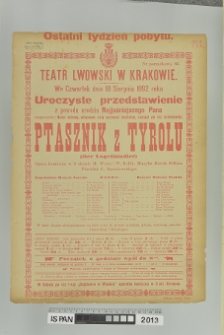 PTASZNIK Z TYROLU (Der Vogelhändler)