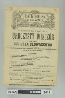 UROCZYSTY WIECZÓR KU CZCI JULIUSZA SŁOWACKIEGO