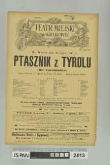 PTASZNIK Z TYROLU (Der Vogelhändler)