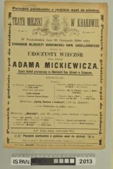 UROCZYSTY WIECZÓR KU CZCI ADAMA MICKIEWICZA. ZNASZ - LI TEN KRAJ