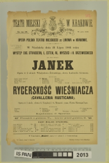 JANEK, RYCESKOŚĆ WIEŚNIACZA (Cavaleria rusticana)