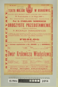 UROCZYSTE PRZEDSTAWIENIE KU UCZCZENIU DZIAŁALNOŚCI NAUKOWEJ PROF. DR STANISŁAWA TARNOWSKIEGO. ODA