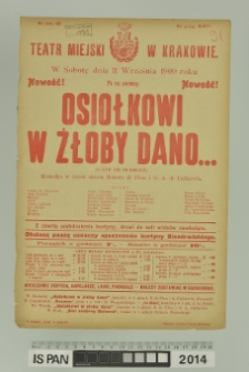 OSIOŁKOWI W ŻŁOBY DANO… (L’Âne de Buridan)