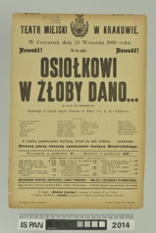 OSIOŁKOWI W ŻŁOBY DANO… (L’Âne de Buridan)