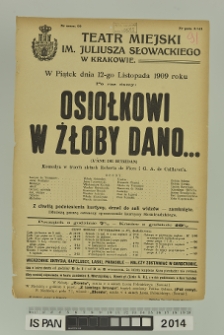 OSIOŁKOWI W ŻŁOBY DANO… (L’Âne de Buridan)