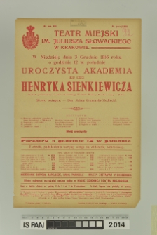 UROCZYSTA AKADEMIA KU CZCI HENRYKA SIENKIEWICZA