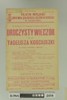 UROCZYSTY WIECZ&Oacute;R KU CZCI TADEUSZA KOŚCIUSZKI W SETNĄ ROCZNICĘ ŚMIERCI. POLONEZ as-Dur