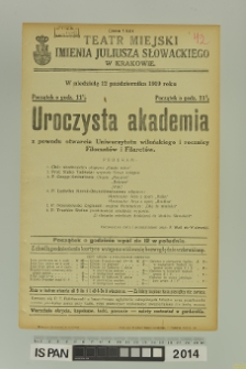 UROCZYSTA AKADEMIA Z POWODU OTWARCIA UNIWERSYTETU WIEDEŃSKIEGO I ROCZNICY FILOMATÓW I FILARETÓW