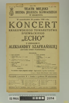 KONCERT KRAKOWSKIEGO TOWARZYSTWA ŚPIEWACKIEGO ECHO