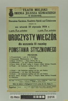 UROCZYSTY WIECZÓR DLA UCZCZENIA 61 ROCZNICY POWSTANIA STYCZNIOWEGO