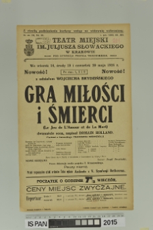 GRA MIŁOŚCI I ŚMIERCI (Le Jeu de L'Amour et de La Mort)