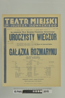 UROCZYSTY WIECZÓR ku uczeniu 75 rocznicy powstania styczniowego/GAŁĄZKA ROZMARYNU