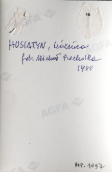 Husiatyn, bożnica, opis na rewersie fotografii.