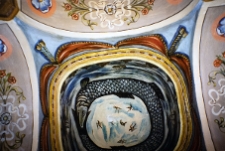 Łańcut, synagoga, wnętrze, bima, kopuła baldachimu, polichromia, lewiatan.