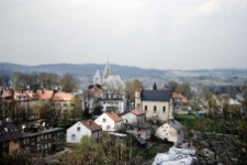 Lesko, widok miasta, synagoga.