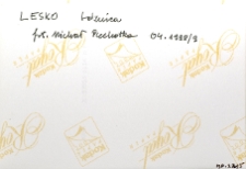 Lesko, synagoga, opis na rewersie fotografii.