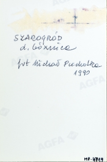 Szarogród, synagoga, opis na rewersie fotografii.