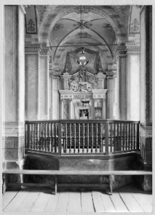Szczekociny, synagoga, wnętrze, bima, aron ha-kodesz.