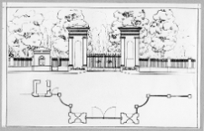 Aleksandria, park (Biała Cerkiew). Główna brama wjazdow. Stan współczesny wg D. M. Kryworuczki.