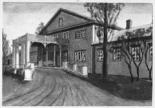 Anińsk, dw&oacute;r. Widok od strony podjazdu. Rys. Włodzimierz Korsak, 1915.