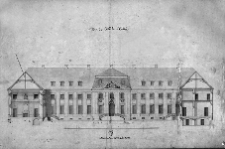 Nowy Zamek w Grodnie, elewacja dziedzińcowa skrzydła gł&oacute;wnego i przekroje skrzydeł bocznych