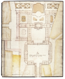 Pałac Saski w Warszawie, projekt idealny, plan sytuacyjny z rzutem przyziemia (wariant II)