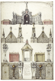 Projekty element&oacute;w strzelnicy w południowo-zachodniej części Ogrodu Saskiego na święto Orderu Orła Białego 3 sierpnia 1744