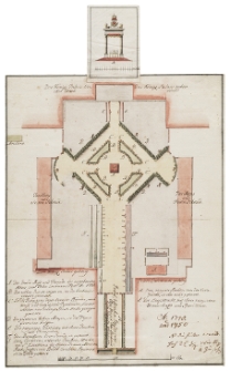 Plan sytuacyjny dziedzińca honorowego i przeddziedzińca Pałacu Saskiego z dekoracją na procesję Bożego Ciała w 1748 i 1750 r.