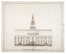 Festyn z okazji urodzin carycy Anny Romanowej w 1736 r.w Zamku Królewskim w Warszawie. Widok w kierunku elewacji dziedzińcowej skrzydła zachodniego
