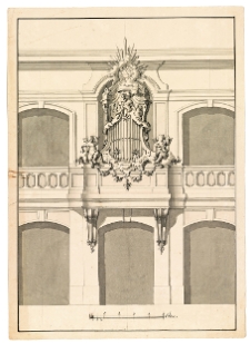 Kościół pw. Św. Wawrzyńca w Woli. Projekt przebudowy, widok empory muzycznej i prospektu organowego