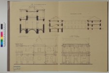 Lubiesz&oacute;w, kości&oacute;ł św. Jana Ewangelisty i d. klasztor pijar&oacute;w, przekr&oacute;j i elewacje