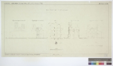 Ostr&oacute;g, cerkiew, rzut, przekroje podłużny i poprzeczny, fasada i elewacja wsch.
