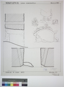 Milulińce, zamek, brama pn.: widok, rzut, przekr&oacute;j