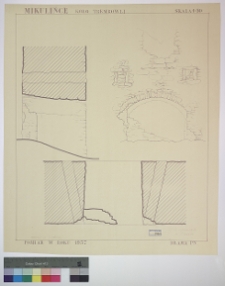 Milulińce, zamek, brama pn.: widok, rzut, przekr&oacute;j