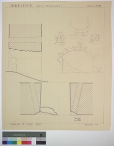 Milulińce, zamek, brama pn.: widok, rzut, przekr&oacute;j