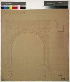 Jazłowiec, zamek, portal gł&oacute;wny: widok, rzut, przekr&oacute;j