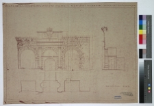 Kamieniec Podolski, twierdza, Brama kr&oacute;la Stanisława Augusta Poniatowskiego, widok, rzut, przekr&oacute;j