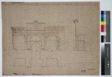 Kamieniec Podolski, twierdza, Brama kr&oacute;la Stanisława Augusta Poniatowskiego, widok, rzut, przekr&oacute;j