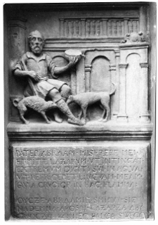 Lw&oacute;w, kości&oacute;ł i szpital świętego Łazarza, Łazarz przed domem bogacza, płaskorzeźba