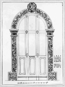 Lw&oacute;w, katedra Wniebowzięcia Najświętszej Marii Panny, katedra ormiańska, odrzwia zakrystii, rysunek, plan