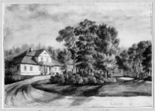 Bolcieniki, dw&oacute;r Puttkamer&oacute;w (nieistniejący), widok od frontu, akwarela Napoleona Ordy