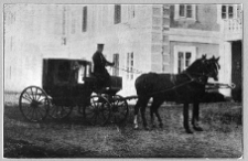 Bursztyn, pałac Skarbk&oacute;w i Jabłonowskich, zaprzęg na tle pałacu