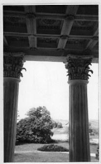 Bużany, pałac, fragment pałacu z widokiem na park