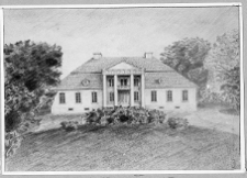 Cichob&oacute;rz, dw&oacute;r od frontu, rysunek wg fotografii Jakuba Stańda