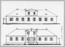 Czombr&oacute;w, dw&oacute;r Karpowicz&oacute;w, pomiar elewcji, rys. Zofia z Karpowicz&oacute;w Brzozowska