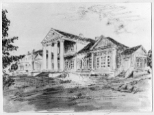 Dereszewicze, dw&oacute;r Kieniewicz&oacute;w, widok od podjazdu, rysował Kazimierz Kieniewicz
